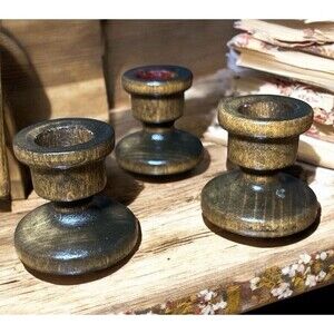 Wood Carved Hand Turned Taper Candle Holders Set of 3 Vintage Farmhouse Decor